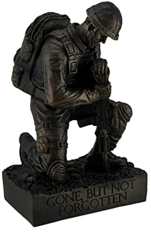 Zeckos Silent Salute - Kneeling Military Soldier with Rifle In Ground Memorial Resin Statue - For Indoor or Outdoor Display - 8.5 Inches Tall - Antique Bronze Finish