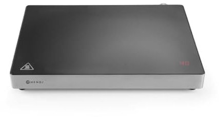 HENDI Warmhalteplatte, Induktion, 11 Stufig mit Drehknopf, 40-100°C, mit elektronischem Überhitzungsschutz, mehrere Töpfe, zum Show Kochen, 230V/800W, 464x361x(H)61mm, Edelstahl, Keramikglas