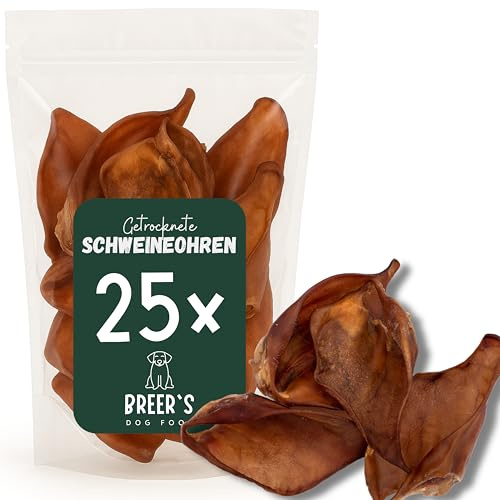 BREERs Schweineohren Hund Getrocknet - 25 Stück Kausnack | Naturkauartikel ohne Zusätze, getreidefrei, für alle Hunderassen – schonend getrocknet, aus eigener deutscher Herstellung