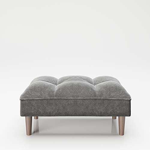 PLAYBOY Ottoman, geplostert, Samtstoff in Grau, Anthrazit, Fusshocker aus Stoff, Fussablage, Sitzhocker aus Samt, Beistellhocker für Sofa, Retro-Design, Club-Stil
