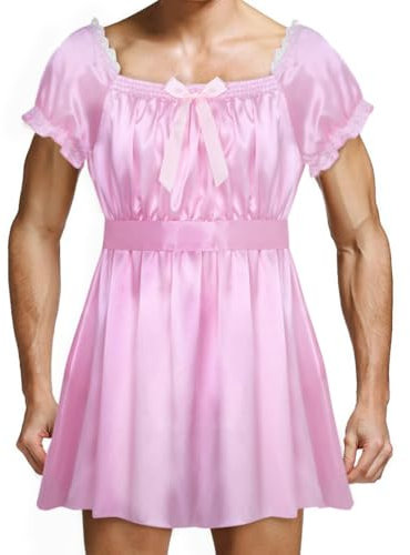 Freebily Uniforme Cameriere Francese da Uomo Costume Addio al Celibato Sissy Lingerie Crossdresser Vestito Sexy Hot Curvy Abito Maid Dress Costumi Divertenti per Halloween Rosa L