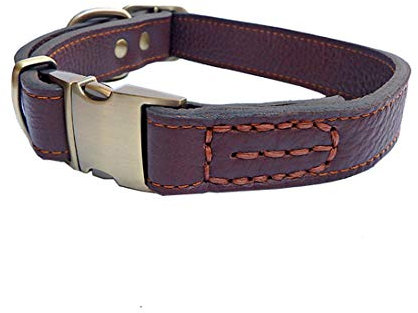 feiling Hundehalsband Leder Klickverschluss Weich Lederhalsband Verstellbare Hundehalskette für Kleine Mittelgroße Grosse Hunde (L, braun)