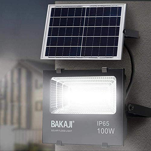 Projecteur LED extérieur 100 W avec panneau solaire ultra-lumineuse blanche 6000 K - 1000 lm lampe spot avec télécommande fonction minuterie et capteur crépusculaire (100W)