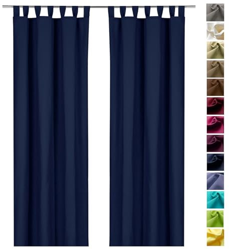 heimtexland ® Dekoschal Baumwolle Uni Blickdicht Vorhang Schlaufenschal Gardine Dunkelblau HxB 160x125 Typ625