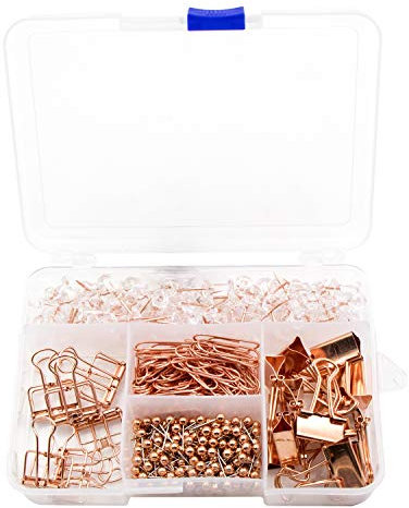 VAPKER Lot de 400 punaises pour classeur, trombones, cartes, 5 styles, fournitures de bureau or rose pour l'école et la maison
