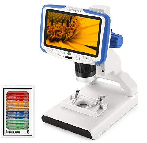 Andonstar Microscopio digitale LCD AD205 con ingrandimento 200X Microscopio USB per bambini Studente Hobbyist fai da te, Lab School Fun Educational, pietra vegetale esemplare diapositive osservazione