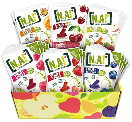 N.A! - Kit Sucré de 21 Sachets de Fruit Sticks framboise (x4), fraise (x3), myrtille (x4), pomme(x3), mangue/passion(x3), cerise (x4)- Sans Conservateurs