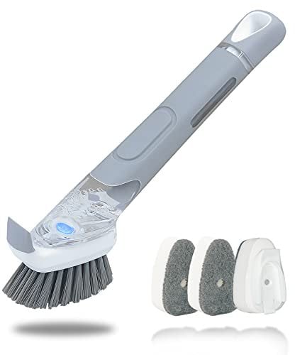 ITTAHO Cepillo para Platos con dispensador de jabón y Paquete de 3 recambios de Esponja para Lavar Platos antiarañazos, Juego de fregador para Limpieza de Platos con Mango para el hogar