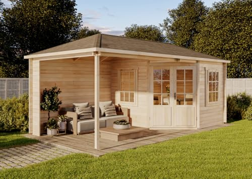 Alpholz 5-Eck Gartenhaus Mosel aus Massiv-Holz, Gerätehaus mit 40 mm Wandstärke, Garten Holzhaus inklusive Montagematerial, Geräteschuppen Größe: 598 x 300 cm