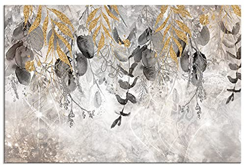 decomonkey - Impression sur Toile Intissé Abstrait 90x60 1 Pièce - Tableau Décoration Appartement Cadre en Bois Photo Déco Salon Peinture sur Toile Maison Résumé feuilles plantes nature