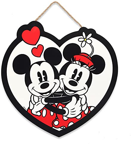 Open Road Brands - Mickey Mouse und Minnie Mouse Hängeschild aus Holz – Herzförmige Wandkunst für Kinderzimmer, Spielzimmer oder Wohnzimmer