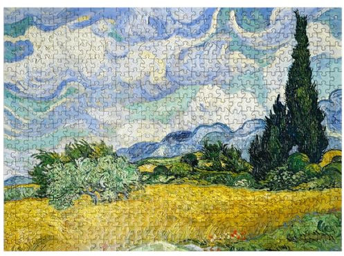 MyPuzzle Wheat Field with Cypresses 1889 by Vincent Van Gogh - Premium 500 Piece Jigsaw Puzzle for Adults