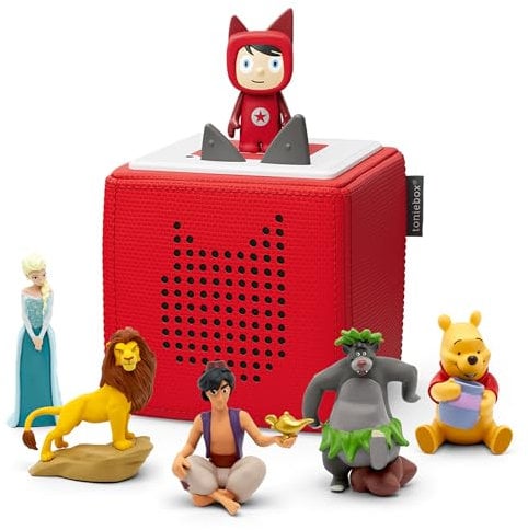 tonies Toniebox Disney Mega Bundle Incl. 1 Creative 5 The Lion King, Aladdin, Jungle Book, Winnie The Pooh, and Frozen, Kid's Gifts, Screen-Free Music Player for Kids, Learning Toys, Red