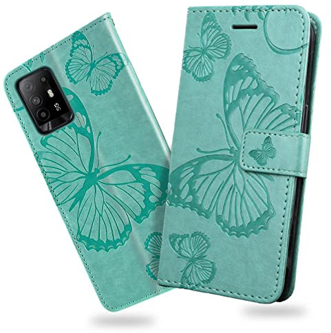 DENDICO Cover per Oppo A94 5G / Oppo F19 PRO Plus/Oppo Reno Z 5G, Portafoglio Custodia in PU Pelle per Oppo A94 5G / Oppo Reno Z 5G, Antiurto Cover a Libro con Slot per Carte, Verde