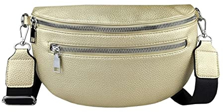 Damen Tasche Gürteltasche Crossbody Leder Optik Hüfttasche Bauchtasche Umhängetasche Cross-Over Bodybag Schultertasche Handytasche Leder Optik Gold