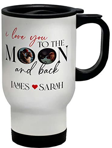 Shopagift Personalised Photo Travel Mug Gift Cup I Love You to The Moon and Back Valentine's Day Anniversary Cup