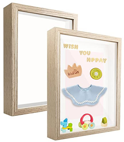 sunmeg 2Pcs 3D Bilderrahmen zum Befüllen 20 x 25cm Bilderrahmen Tief 3D Objektrahmen Hölzern bis 3cm, 3D Rahmen für Objekte, Blumen, Hochzeitsstrauß oder Erinnerungsstücke