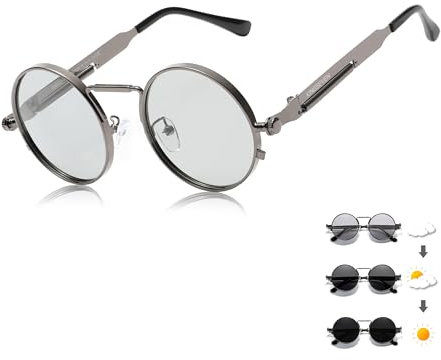 KINGSEVEN Hohe Qualität Gothic Steampunk Sonnenbrille Polarisierte Männer Frauen Marke Designer Vintage Runde Metallrahmen Sonnenbrille (Pistole Photochromie)