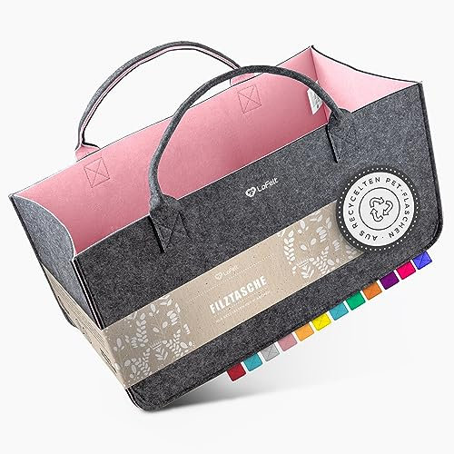LoFelt® Filztasche, Holzkorb, Brennholzkorb, Kaminholz, aus 100% recyceltem Plastik/Filztasche groß geeignet als Filz Einkaufstasche, Kaminholztasche, Filzkorb, Rosa