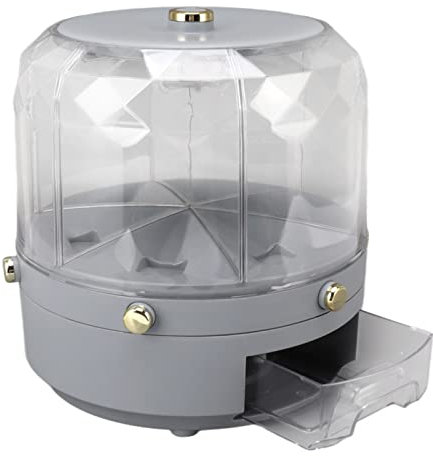 Rice Dispenser, 6 Grid 6KG 360 Degree Rotatable Grain Container Dry Food Dispenser with Lid, Individual Button, Clear Cereal Dispenser Bucket for Home Kitchen Pantry Soybean Corn (Grey)