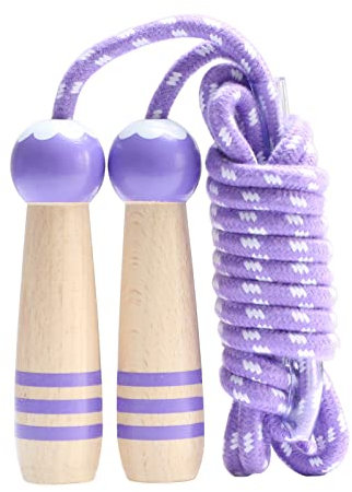 Sprungseil Kinder Verstellbare, Kinder Springseil mit Holzgriff, Hüpfseil Seilspringen Kinder Baumwolle, Kids Skipping Rope Geschenke für Jungen und Mädchen Lila