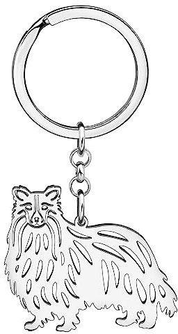 DOWAY Cute Edelstahl Schlüsselanhänger Hund 18K Gold Haustier Zubehör für Damen Mädchen Geschenke Hundeliebhaber Auto Charms (Rough Collie Versilbert)