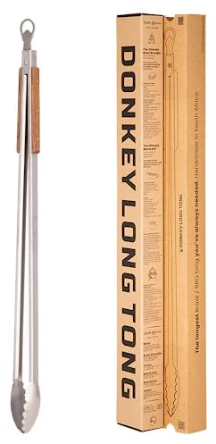 32 Heavy Duty Fire Tongs - Extra Long Log Grabber for Grill, Fire Pit, Pizza Oven & Campfire | Handmade South African Rust Resistant Stainless Steel Firewood Tongs with Wood Handle | Donkey Long Tong