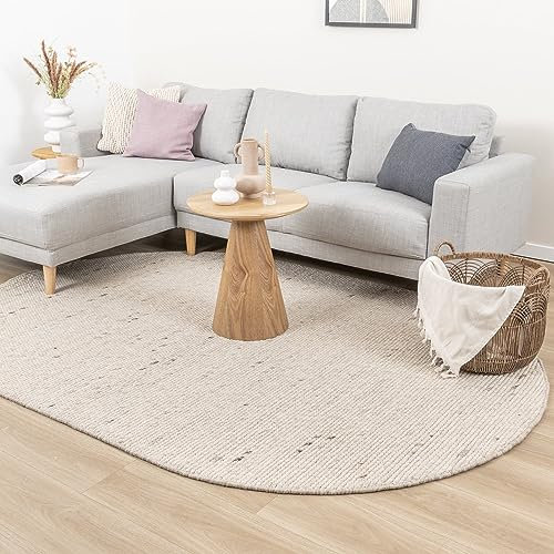 FRAAI | Home & Living Wollteppich Oval - Feline Weiß Wolle - Flachgewebe - Einfarbig - Modern, Skandinavisch - Wohnzimmer, Esszimmer, Schlafzimmer - Carpet