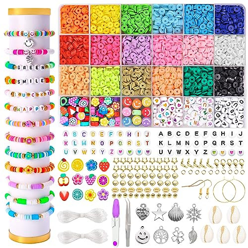 DIYDEC 2460 Stück Clay Perlen, 18 Farben Flache Runde Tonperlen für Armbänder Heishi Spacer Polymer Clay Beads für die Schmuckherstellung Halskette Ohrring DIY Handwerk