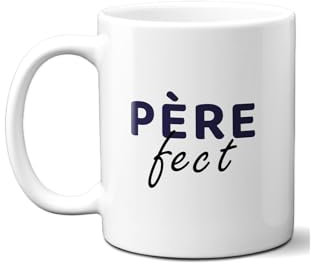 DECOHO - Mug Père-fect - Tasse jeu de mots humoristique pour fête des pères - Idée cadeau papa - 33 cl, Céramique - Imprimé en France - Blanc