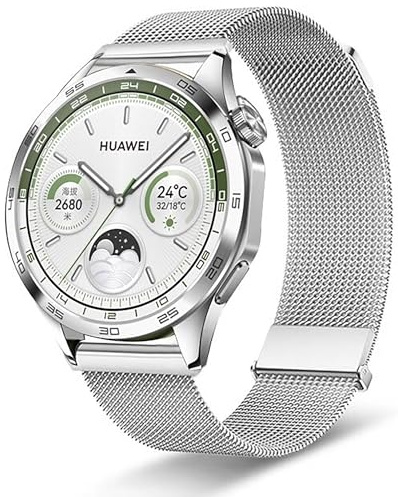 GIOPUEY Correas Compatible con Huawei Watch GT 4/5 46mm/5 Pro 46mm, Pulsera Trenzada de Acero Inoxidable [Resistente al Desgaste] Pulsera - Silver