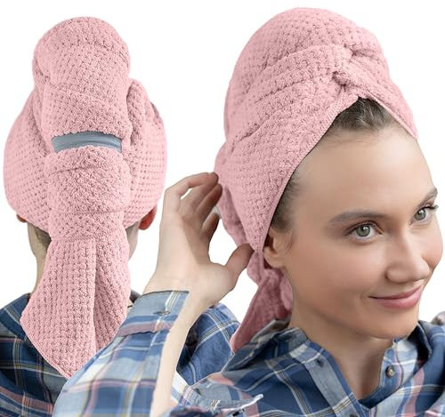 Eponox® Premium Haarturban Mikrofaser Handtuch mit elastischem Band, Haarhandtuch, Handtuch schnelltrocknend, ideal für Lange Haare & super weich, Haartrockentuch im Waffeldesign