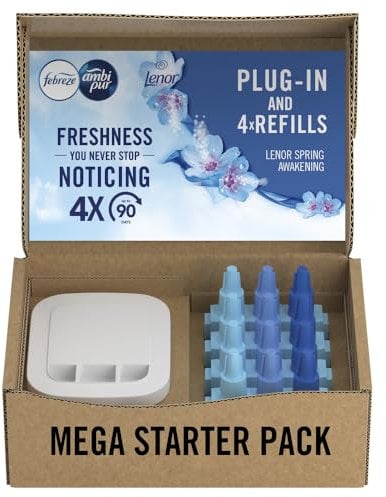 Febreze 3Volution Air Freshener Plug-In Starter Kit + 4 Refills (20ml x 4) – Lenor Spring Awakening