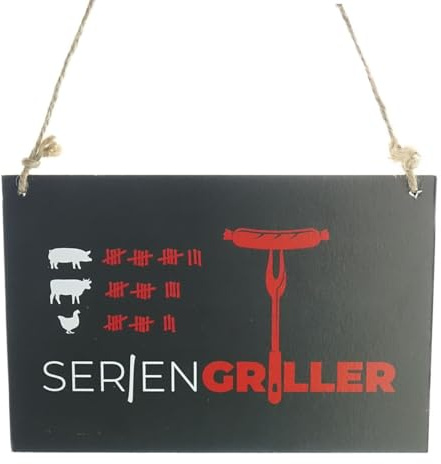 Riffelmacher BBQ-Schild Seriengriller schwarz zum Hängen 18 x 12 cm - Holz