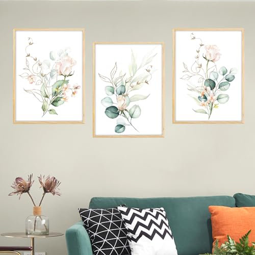 Zfseyuh 3 Stück Poster Set, Aquarell Blumen Pflanze Bilder Poster 40x50 Bilder Grün für Wohnzimmer, Schlafzimmer, Esszimmer, Heimdekoration