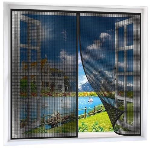 Insektenschutz Fliegengitter Magnetfenster, 170x160cm(WxH) Fliegengitter für Fenster,Moskitoschutz Fliegenvorhang,Pollenschutzgitter für Fenster,Kinderleichte Klebemontage Ohne Bohren -Schwarz-a