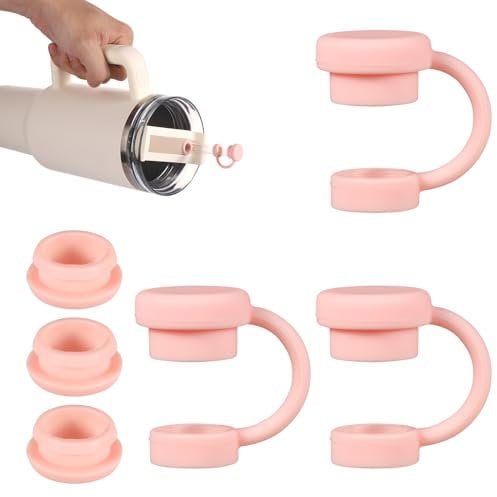 3pcs Straw Caps with 3pcs Spill Stoppers, Straw Topper Silicone Leak Proof Stoppers & Straw Covers Mug Tumbler Accessories Compatible with YETI 16/20/24/25/26/35oz Straw Cup (Pink)