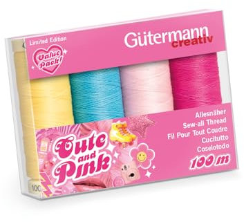 Gütermann Creativ Cute and Pink Ensemble de Fils à Coudre - Fils Universels pour Coutures et Points Arrières, Polyester, 4 x 100m - 1 Ensemble
