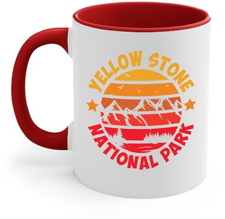 The Next Taza de café vintage del Parque Nacional Yellowstone Retro Mountains para vacaciones de senderismo (rojo y blanco, 11 onzas)