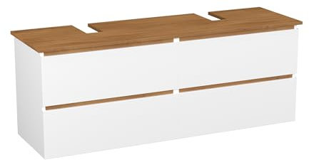 Garlivo Waschbeckenunterschrank GLB-160 Weiss mit Schubladen, Badezimmer Waschtischunterschrank, Eiche- Breite 160 cm, Soft-Close, Push-to-Open/Tip-On, Hängend