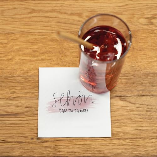 Mank Tissue Serviette, Schön, dass du da bist! 24x24 cm, 1/4-Falz 150 Stück, Servietten perfekt für Hochzeit oder Private Partys, 3-lagig hochwertig Papierservietten (Weiß)