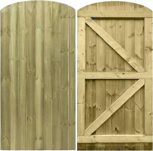 Wooden Featheredge Arched Garden Gate Pedestrian Gate Wooden Pressure Treated 6ft 180cm, (180cm High x 105cm Wide x 6cm Deep)