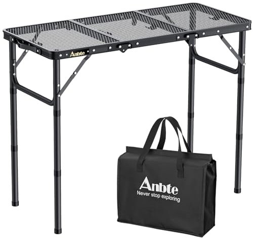 Anbte Campingtisch Klapptisch mit 3 Verstellbare Höhe Falttisch aus Aluminium 88 * 40cm Koffertisch mit Metallgitter Tischplatte Leicht und Tragbar Gartentisch Biertisch für Strand Picknick (Schwarz)