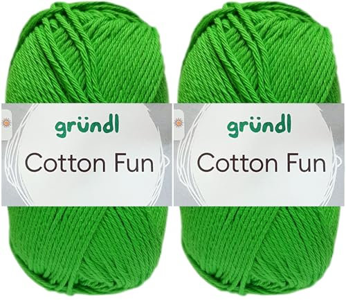 2x50 Gramm Gründl Cotton Fun Häkelgarn aus 100% Baumwolle inkl. Anleitung für Meerschwein (12 Froschgrün)