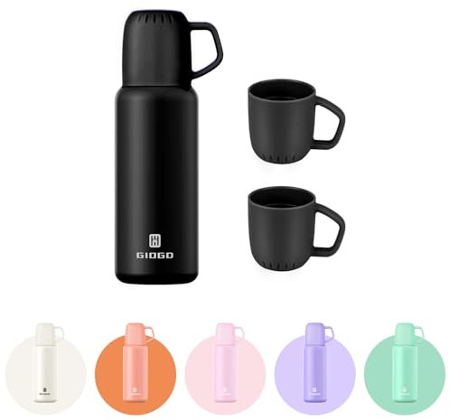 Thermal Flask with Cup 538ml/18.6oz Flask for Hot Drink, Vacuum Insulated Flask, Thermal Cold Water Bottle Thermo Coffee Flasks(Black,Set)