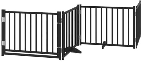 vidaXL 4-TLG. Hundetor mit Tür Faltbar Schwarz 320 cm Massivholz Tanne