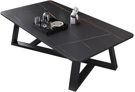 Mesa de centro con placa de imitación de roca, mesa de centro rectangular, con marco de acero al carbono, para sala de estar, comedor, sala de té, decoración del hogar, negro, 100 * 50 * 46 cm