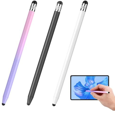 Pacchetto di 3 Penne Tablet, Penna Touch 2 in 1 con Punta Magnetica in Gomma, Compatibile con iPad, iPhone, Huawei, Sensibile al Tocco