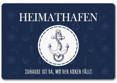 speecheese Heimathafen Zuhause ist da wo der Anker fällt Fußmatte in 40x60 cm ohne Rand als Dekoration für den Hauseingang für Familien zur Einweihung oder Einzug in Wohnung oder Wohnwagen