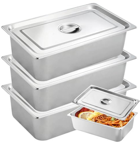 WANDGU Lot de 3 panures en acier inoxydable 32,5 x 17,5 x 6,5 cm : bol et récipient GN métal